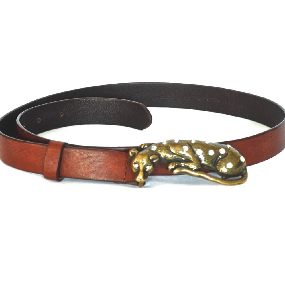Nick & Nora Leather Belt Featuring A Brass Leopard Buckle With Crystals - Canada